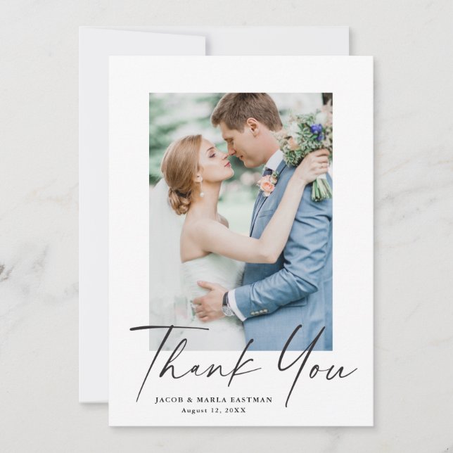 Cartão De Agradecimento Casamento Moderno Script (Frente)