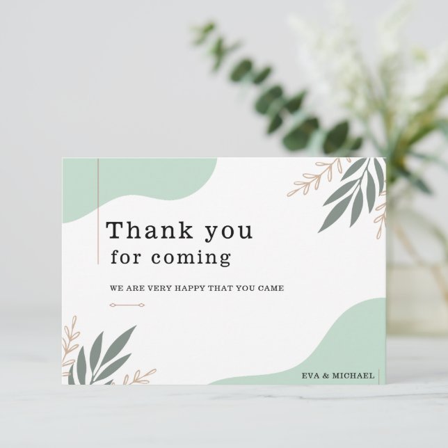 Cartão De Agradecimento Casamento Moderno Simples com Marca Personalizada (Em pé/Frente)