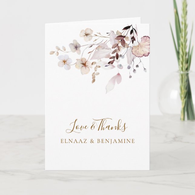 Cartão De Agradecimento Casamento Moderno Simples de Outono com Flores Sec (Frente)