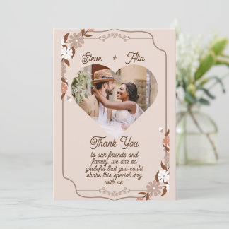 Cartão De Agradecimento casamento moderno simples elegante floral bege