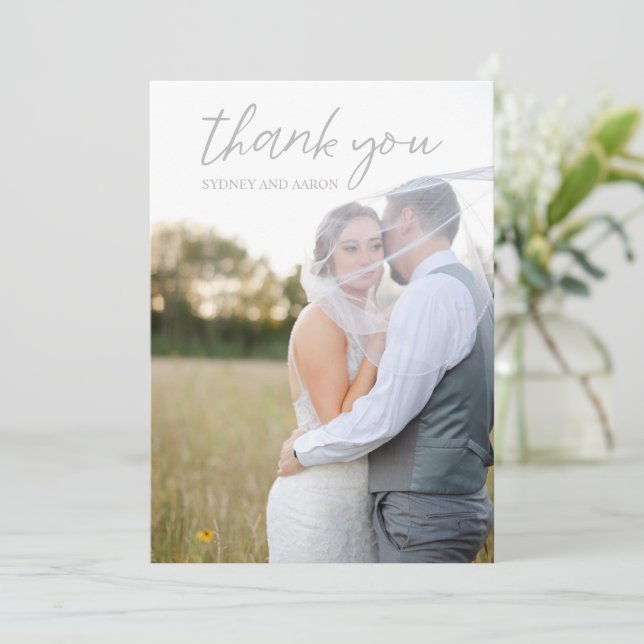 Cartão De Agradecimento Casamento Moderno Sydney Gray (Em pé/Frente)
