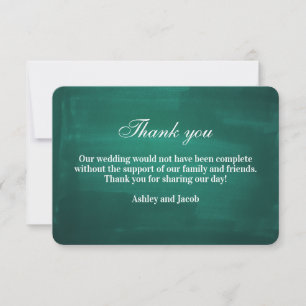 Cartão De Agradecimento Casamento moderno verde-escuro. Esmeralda simples