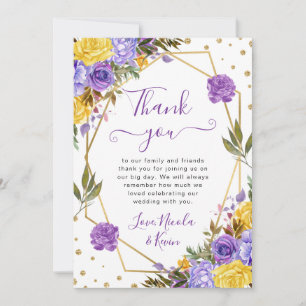 Cartão De Agradecimento Casamento Moldura Dourada Flores Primavera Aquarel