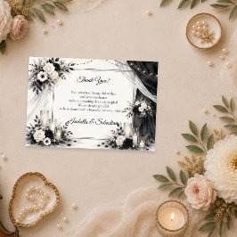 Cartão De Agradecimento Casamento Monocromático Elegante