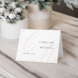 Cartão De Agradecimento Casamento monograma de caligrafia Elegância Clássi