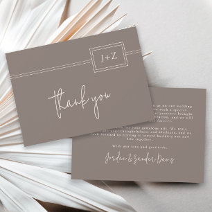Cartão De Agradecimento Casamento Monograma Minimalista Moderno - Taupe Ob