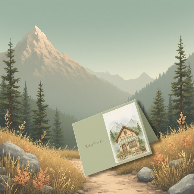 Cartão De Agradecimento Casamento Monograma Montanha Número da mesa de des (Criador carregado)