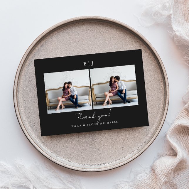 Cartão De Agradecimento Casamento Monograma Obrigado Foto Preto e Branco (Criador carregado)