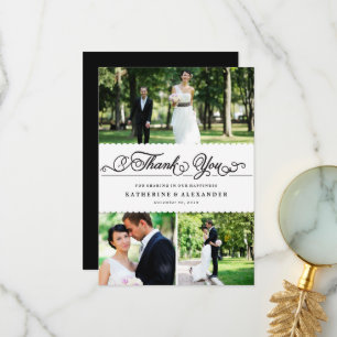 Cartão De Agradecimento Casamento Multifotográfico de Script Romântico de
