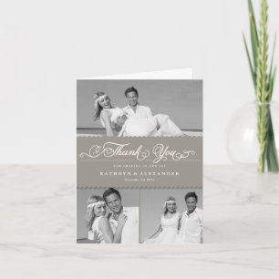 Cartão De Agradecimento Casamento Multifotográfico do Script Romântico 3 d