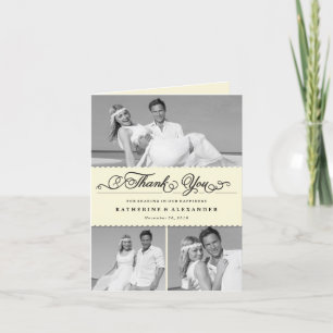 Cartão De Agradecimento Casamento Multifotográfico do Script Romântico 3 d