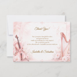 Cartão De Agradecimento Casamento Musical Elegante Rosa