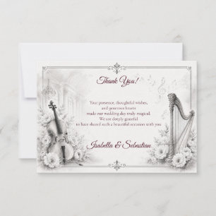 Cartão De Agradecimento Casamento Musical Monocromático Elegante