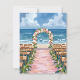 Cartão De Agradecimento Casamento na Praia Corredor Floral Aquarela