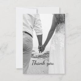 Cartão De Agradecimento Casamento na praia em preto e branco obrigado