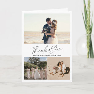 Cartão De Agradecimento Casamento na praia romântico minimalista com 3 fot