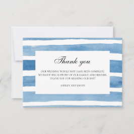 Cartão De Agradecimento Casamento náutico aquarela listrada de azul obriga