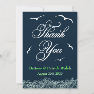 Cartão De Agradecimento Casamento Náutico Azul E Verde Marinho Obrigado C