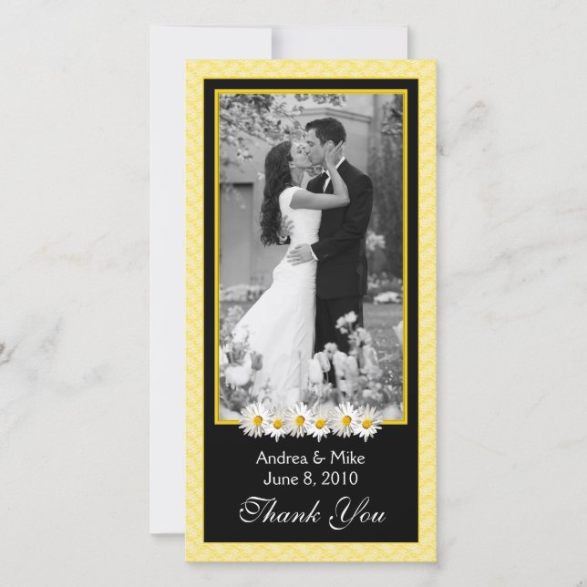 Cartão De Agradecimento Casamento Negro Amarelo Shasta Daisy Obrigado (Frente)
