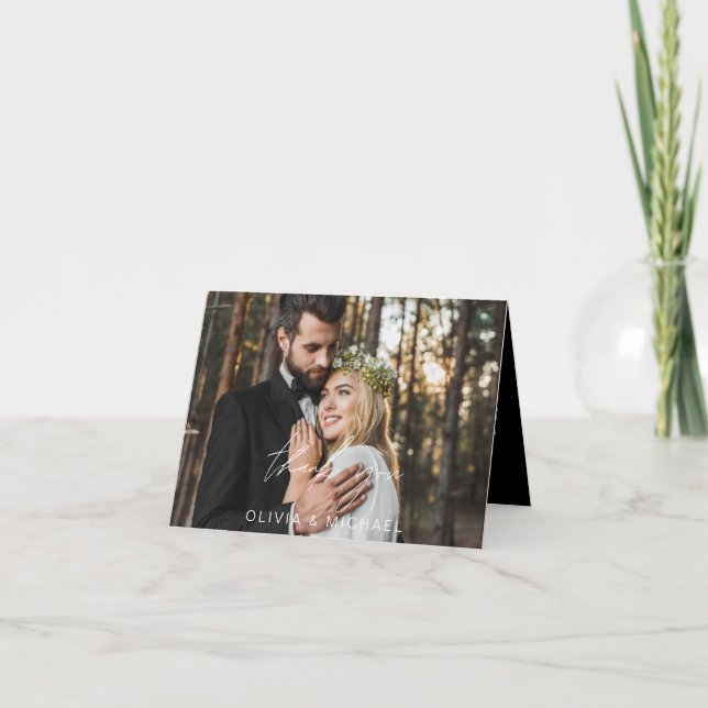 Cartão De Agradecimento Casamento Negro Obrigado Foto Escrita Manuscrita (Frente)