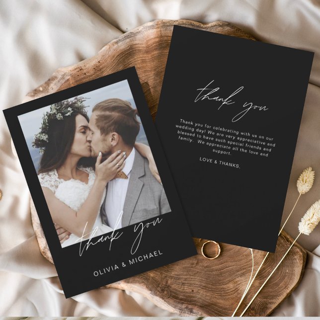 Cartão De Agradecimento Casamento Negro Obrigado Foto Simples (Criador carregado)