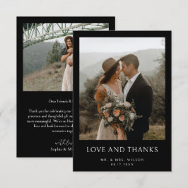 Cartão De Agradecimento Casamento Negro Simples de Foto Moderna
