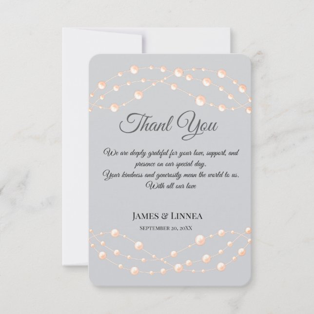 Cartão De Agradecimento Casamento Neutro de Pérola Romântica Pearl Moderna (Frente)