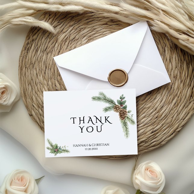 Cartão De Agradecimento Casamento no inverno com ramificações do cabo (Criador carregado)