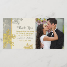 Cartão De Agradecimento Casamento no inverno de Floco de Neve Dourado prat
