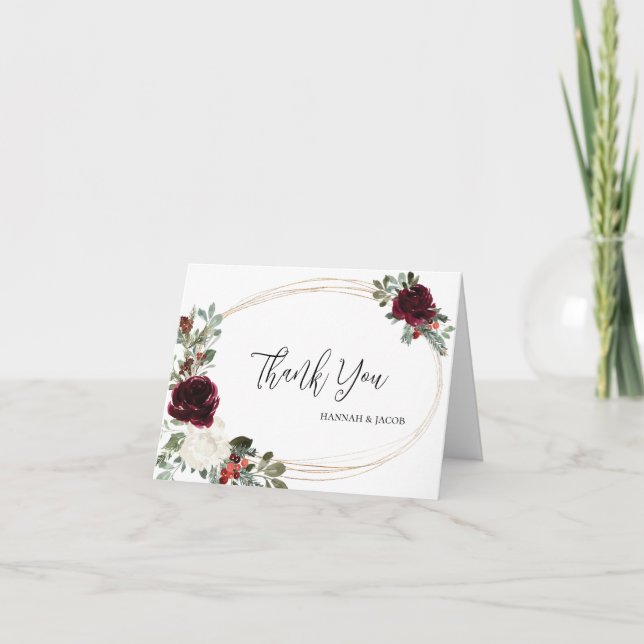 Cartão De Agradecimento Casamento no inverno de Natal Elegante (Frente)