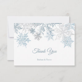 Cartão De Agradecimento Casamento no inverno de Natal Silver Blue Snowflak