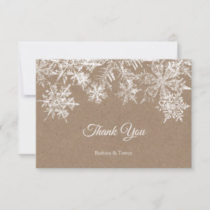 Cartão De Agradecimento Casamento no inverno de Natal White & Kraft Snowfl