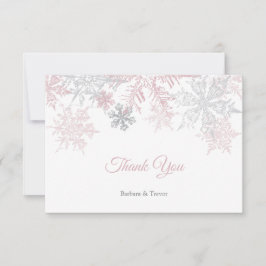Cartão De Agradecimento Casamento no inverno Dusty Pink & Silver Snowflake