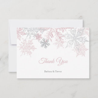 Cartão De Agradecimento Casamento no inverno Dusty Pink & Silver Snowflake