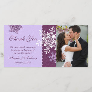 Cartão De Agradecimento Casamento no inverno Purple Snowflake Obrigado