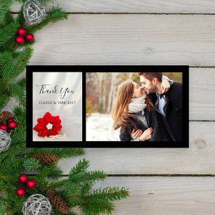 Cartão De Agradecimento Casamento no inverno Red Poinsettia e Pérolas Obri