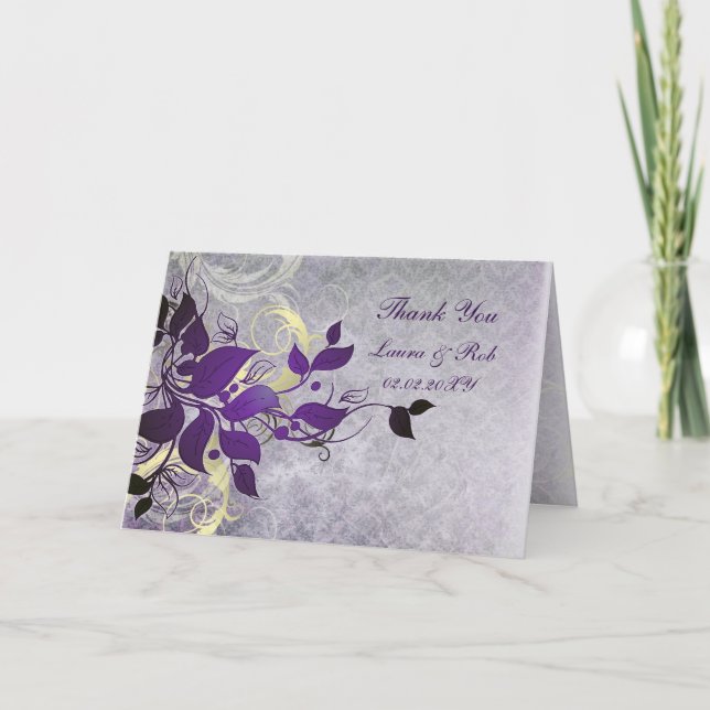 Cartão De Agradecimento casamento no inverno roxo Obrigado (Frente)