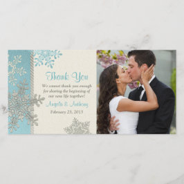 Cartão De Agradecimento Casamento no inverno Silver Blue Snowflake Obrigad