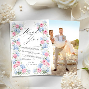 Cartão De Agradecimento Casamento no Jardim Floral de Hortênsia Azul e Ros