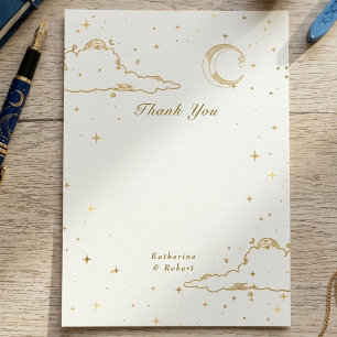 Cartão De Agradecimento Casamento Nuvens Lua Dourada Celestial Mística
