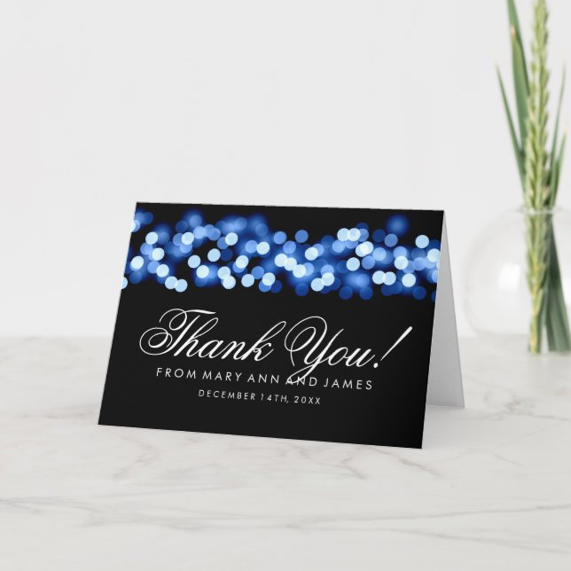 Cartão De Agradecimento Casamento "Obrigado" Azul Hollywood Glam (Frente)