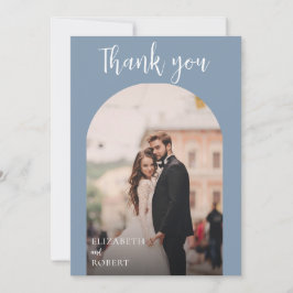 Cartão De Agradecimento Casamento Obrigado Dusty Blue Foto Script Moderno