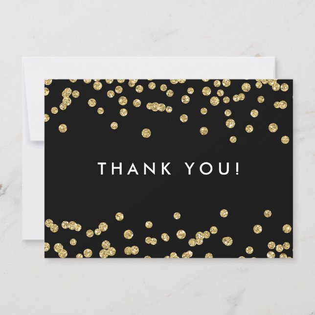 Cartão De Agradecimento Casamento Obrigado Faux Glitter Confetti Black Dou (Frente)