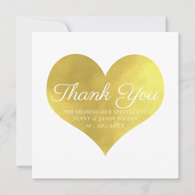Cartão De Agradecimento Casamento Obrigado Faux Gold Foil (Frente)