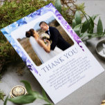 Cartão De Agradecimento Casamento Obrigado Foto Watercolor Floral<br><div class="desc">Casamento Obrigado Photo Watercolor Wisteria Floral Card apresenta a sua foto favorita com o texto "Obrigado" na tipografia roxa moderna,  acentuada com as flores azul-aquarela,  roxa e lavanda-wisteria. No verso,  adicione uma foto adicional com sua mensagem personalizada. Parte de uma coleção projetada pelo Evco Studio www.zazzle.com/store/evcostudio</div>