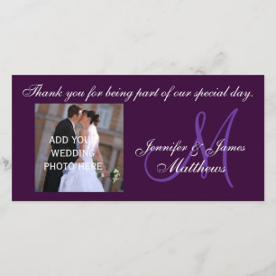 Cartão De Agradecimento Casamento Obrigado Mensagem Monograma Roxo