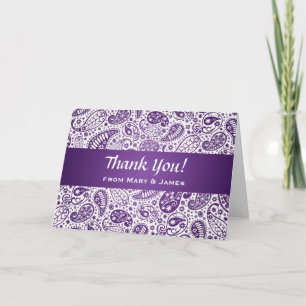 Cartão De Agradecimento Casamento "Obrigado" Paisley Pattern Purple