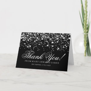 Cartão De Agradecimento Casamento "Obrigado" Prata Glam Meia-Noite