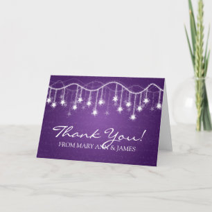 Cartão De Agradecimento Casamento "Obrigado" Shimmering Stars Purple