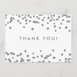 Cartão De Agradecimento Casamento Obrigado Silver Glitter Confetti White